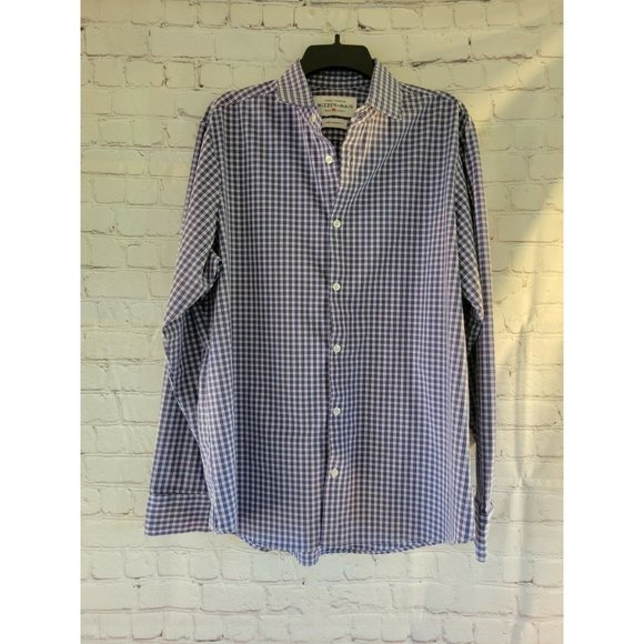 Men's Mizzen + Main Standard Fit Blue, Red and White Plaid Button Down Large - Picture 1 of 7